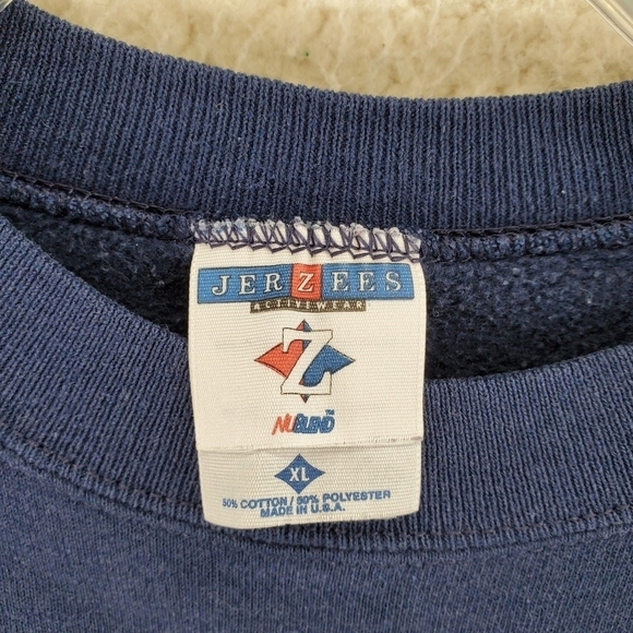90s Jerzees Blank Sweatshirt Navy Long Sleeve Activewear Fleece Mens XL USA VTG - Picture 7 of 10